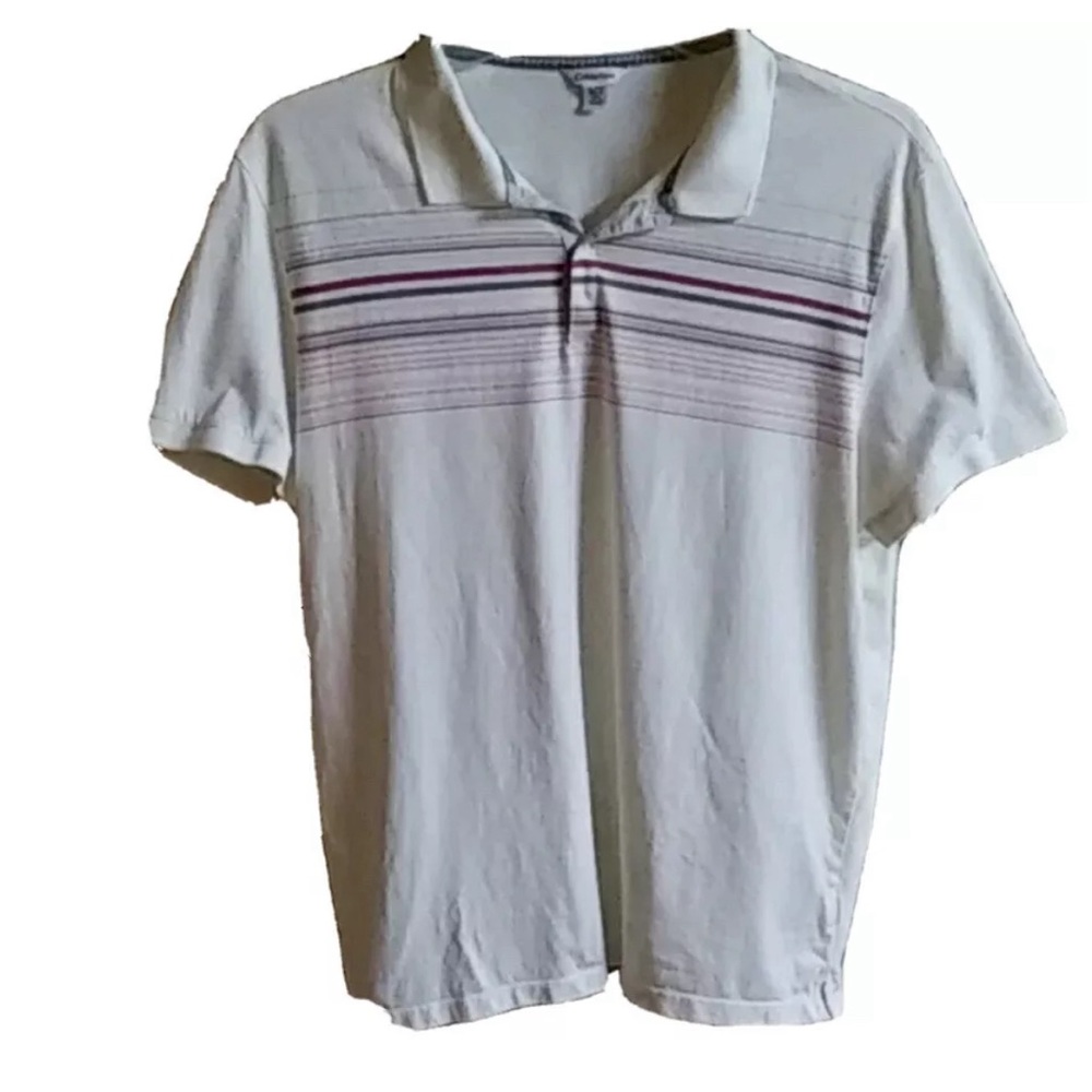 Calvin Klein White Striped Polo Shirt Size XL